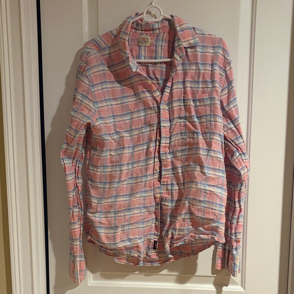 Faherty Pink Plaid Long-Sleeve Button-Down Shirt